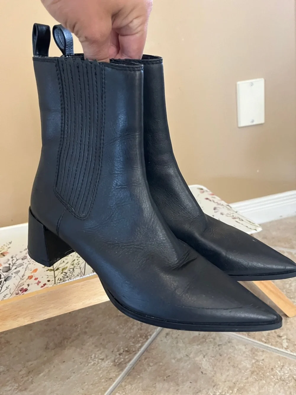 Zara Black Ankle Boots Pointed Toe Block Heel Chelsea Style Size 38 - Picture 9 of 15